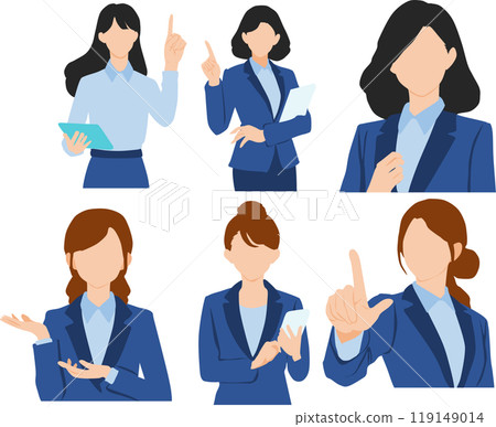 Illustration set of a business woman pointing her finger up 119149014