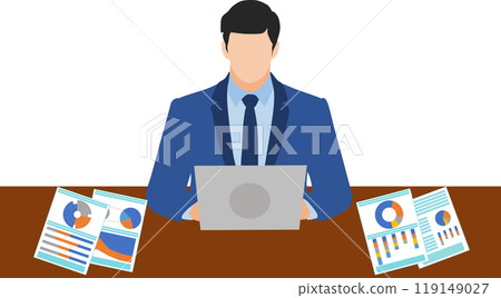 Illustration of a businessman working on a laptop 119149027
