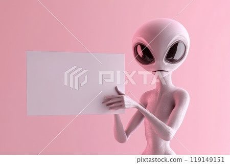 A alien holding a white piece of paper A alien holding a white piece of paper 119149151