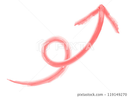 Red round curved watercolor arrow rising to the right 119149270