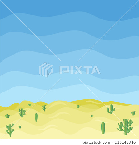 Vector Desert wavy landscape with dunes in a minimalist style. Flat design. Boho decor for prints, posters. Vector desert illustration Vector Desert wavy landscape with dunes in a minimalist style. Flat design. Boho decor for prints, posters. Vector desert illustration 119149310