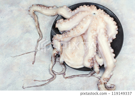 Raw octopus cooking preparation. Raw octopus cooking preparation. 119149337