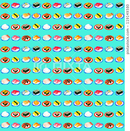 盤子上壽司的無縫圖案，手繪水彩插圖食物圖案 119149380