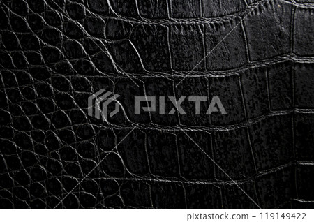 Close up of black crocodile skin artificial leather with customizable space for text or for mockup Close up of black crocodile skin artificial leather with customizable space for text or for mockup 119149422