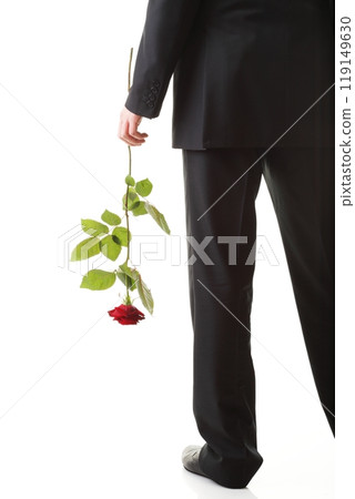 Young man, flower, red rose isolated 119149630