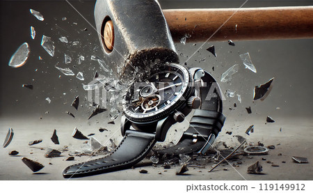 Clock and hammer breaking time 119149912