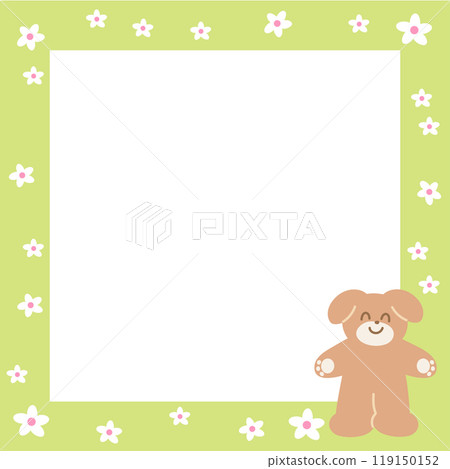 Cute square frame with puppy and flower pattern for polaroid photo, banner, social media post, ad template, memo, sticky note, notepad, paper design, animal, adopt pet, rescue animals, foster home 119150152