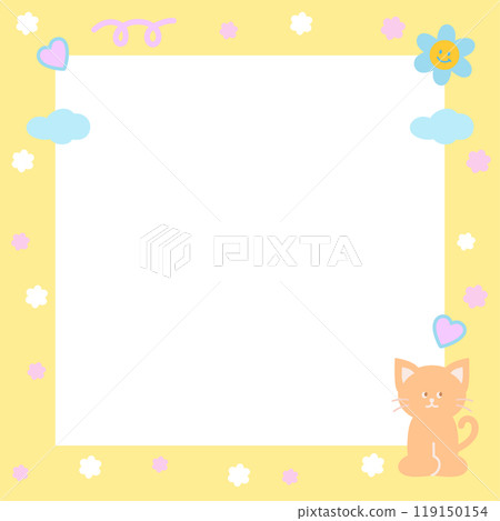 Cute square frame with cat, flower, heart, cloud for polaroid photo, banner, social media post, ad template, memo, sticky note, notepad, paper design, animal, adopt pet, rescue animals, foster home Cute square frame with cat, flower, heart, cloud for polaroid photo, banner, social media post, ad template, memo, sticky note, notepad, paper design, animal, adopt pet, rescue animals, foster home 119150154