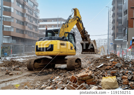 AI-generated image of a construction site excavator AI-generated image of a construction site excavator 119150251