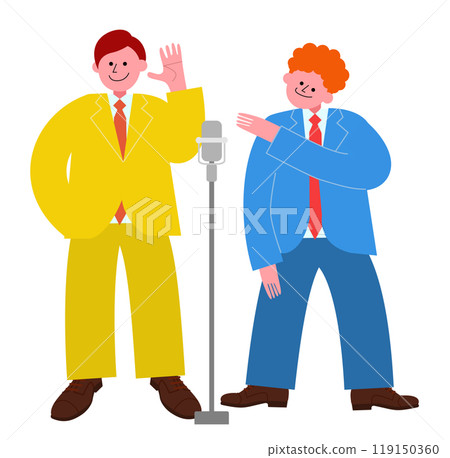Illustration of a comedian doing a gag during a manzai comedy routine Illustration of a comedian doing a gag during a manzai comedy routine 119150360