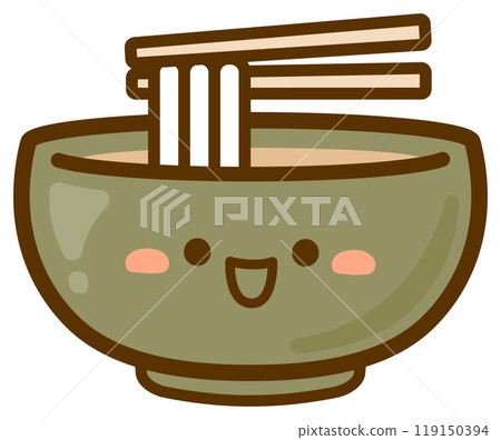 Vector illustration of cute udon noodles, Kake udon in a green bowl Vector illustration of cute udon noodles, Kake udon in a green bowl 119150394