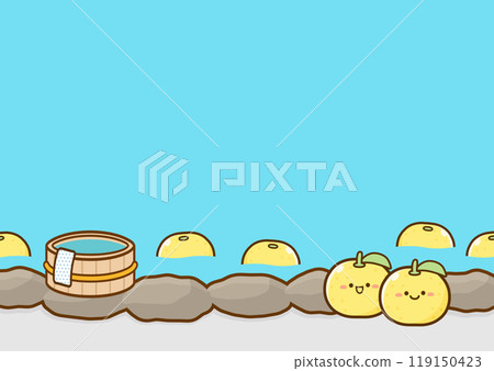 Vector illustration of winter solstice yuzu bath, yuzu and bathtub, hot spring background material with copy space 01 119150423