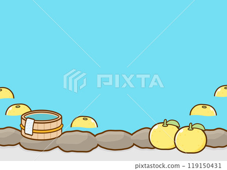 Vector illustration of winter solstice yuzu bath, yuzu and bathtub, hot spring background material with copy space 09 119150431