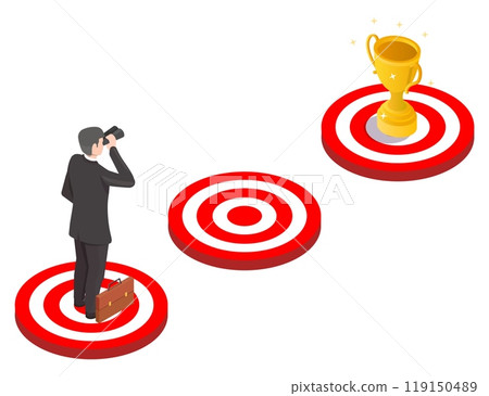 Businessman looking through binocular searching for success 119150489