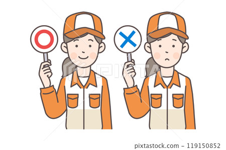 拿著標記和標記的女加油站職員 119150852