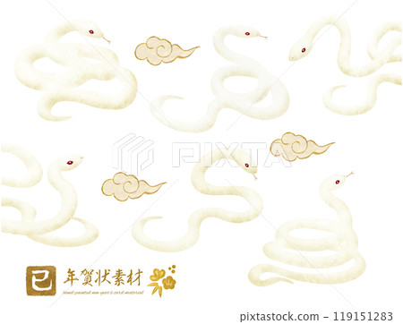 Hand-drawn white snake New Year's card material set 119151283