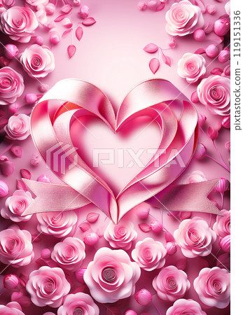 Heart shaped ribbon and rose decoration 119151336