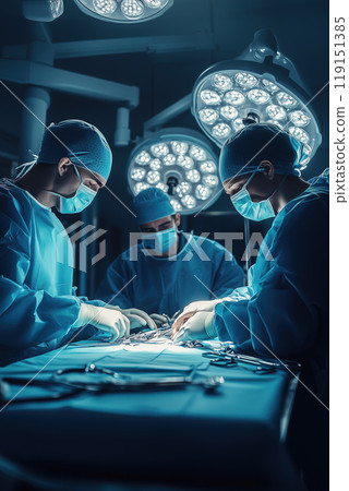 Surgeons Performing a Critical Operation in a Modern Operating Room 119151385