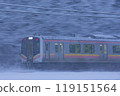 A train on the Shinetsu Main Line running through the snowy scenery 119151564