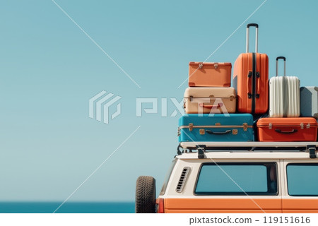 Modern SUV Packed with Colorful Suitcases for Travel 119151616
