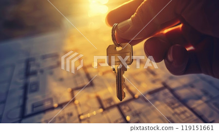 A person is holding a key in their hand 119151661