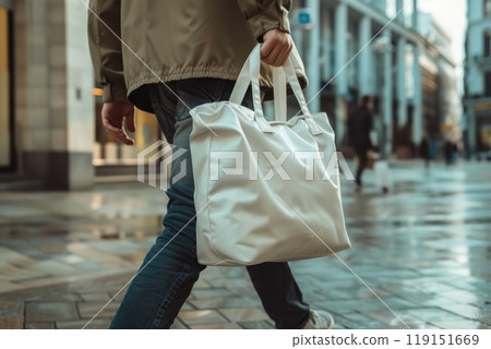 A man carrying a white tote bag, White blank tote bags mockup 119151669