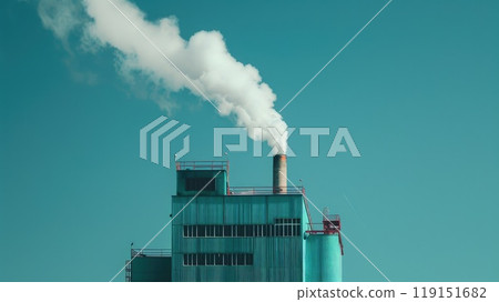 A factory with smoke streams coming out, Smoke coming out of factory chimneys 119151682