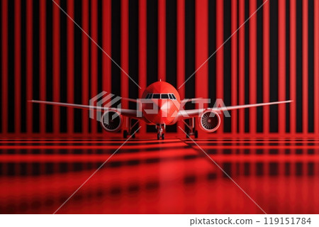 Red Airplane on Striped Background in Dynamic Composition 119151784