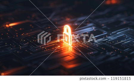 A glowing key is on a black background 119151815