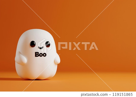 Cute 3D Ghost on Orange Background Saying Boo Cute 3D Ghost on Orange Background Saying Boo 119151865