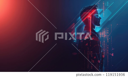 Business Professional with Up Arrow and Financial Data Transformation, Evolving Business Trends Business Professional with Up Arrow and Financial Data Transformation, Evolving Business Trends 119151936
