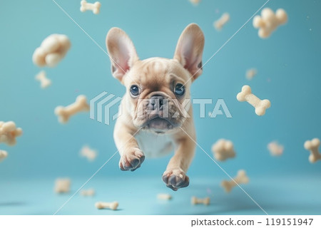 A dog surrounded with floating bone, Dog Biscuits, Professional studio photography 119151947