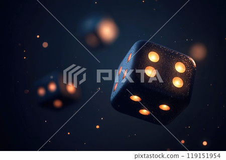 Winning Roll of Dice in Glowing Light on Dark Gradient Background, Perfect for Betting Banner Design 119151954