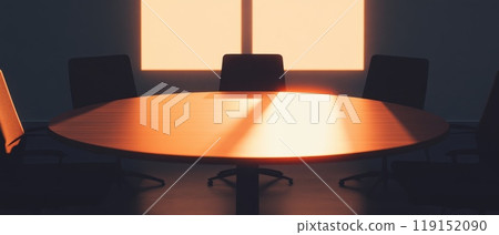 Modern Office Space with Round Table and Natural Light 119152090
