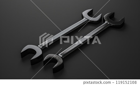 3D Matte Black Wrench Icons on Black Background 3D Matte Black Wrench Icons on Black Background 119152108