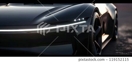 A black car with a shiny headlight 119152115