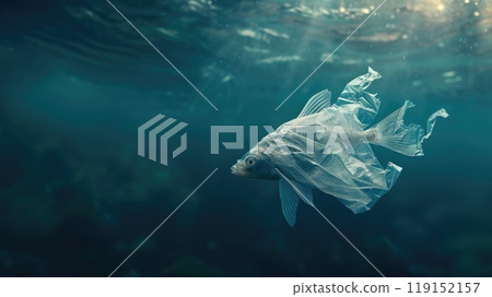 Fish made from plastic bag underwater in ocean environment, Plastic pollution awareness 119152157