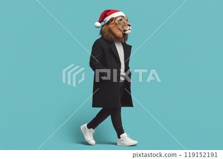 Majestic Lion Striding Confidently in Fashionable Attire 119152191