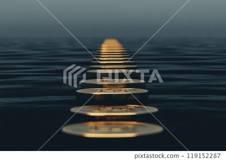 Golden Coins on Abstract Glowing Pathway Golden Coins on Abstract Glowing Pathway 119152287