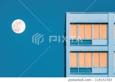 Moonlight Glowing on Contemporary Building Facade 119152363
