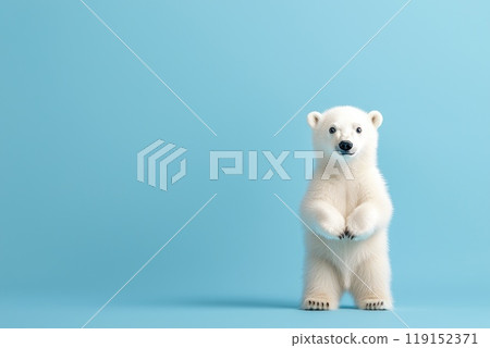 A baby polar bear standing on a blue background 119152371