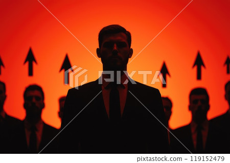 Dynamic Silhouette of Business Leader Against Vibrant Background Dynamic Silhouette of Business Leader Against Vibrant Background 119152479