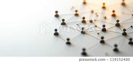 Abstract network of human figures connected by lines on light background. Concept of social connections, communication, and networking 119152480