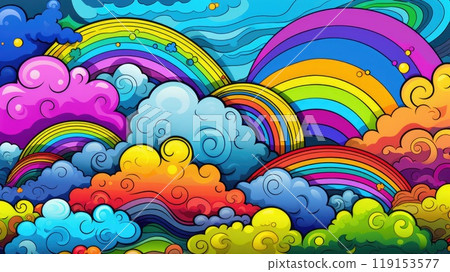 rainbow in the clouds colorful illustration 119153577
