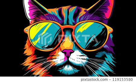 cool cat with sunglasses colorful illustration cool cat with sunglasses colorful illustration 119153580