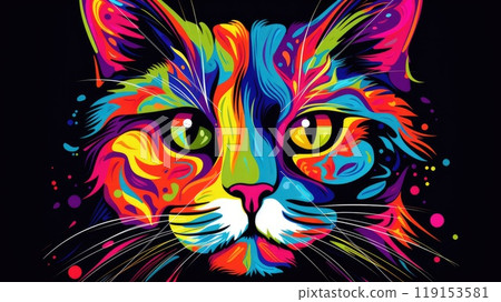 colorful cat animal portrait illustration 119153581