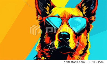 cool dog with sunglasses colorful illustration 119153582