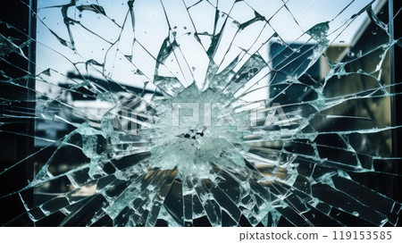 smashed glass pane close up 119153585