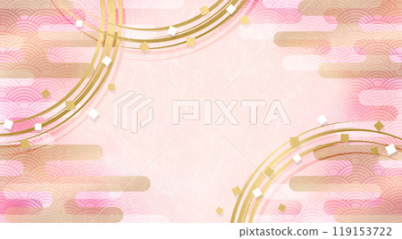 Japanese paper texture gold ring strokes and Japanese cloud background, for New Year's events and celebrations 119153722