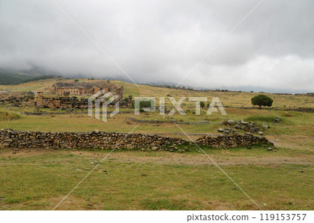 Archaeological ruins of an ancient Roman city Hierapolis in Turkey, Pamukkale 119153757